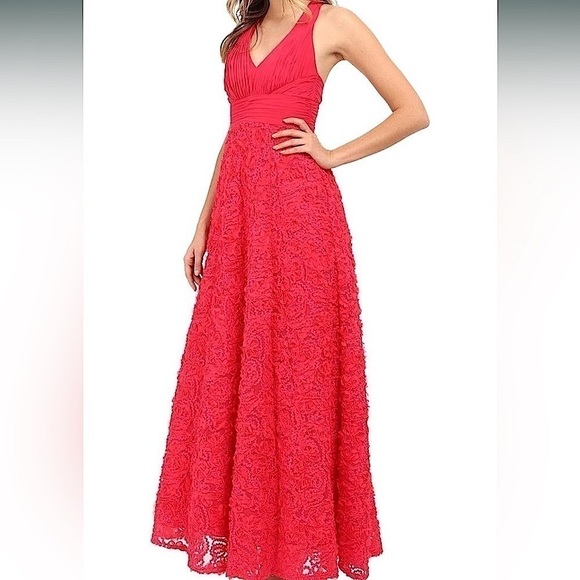 Aidan Mattox STUNNING V Neck Pleated Floral Textured Skirt Size 10 Prom Dress - Picture 1 of 15